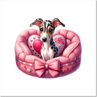 Valentine Greyhound Dog in Bed Posters and Art